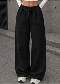 Resim Hera Moda Kadın Siyah Gabardin Cepli Yıkalı Keten Pantalon 