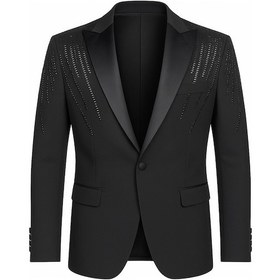 Resim Plus Scorpion Erkek Siyah Taş Detaylı Saten Yaka Blazer Ceket Özel Tasarım Şık Damatlık & Gece Kombini Siyah 