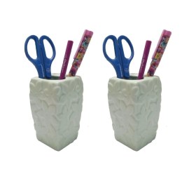 Resim 2 Adet Kalemlik Çiçekli Su Yeşili Seramik Ofis Gereci 7x7x12cm Çok Renkli 