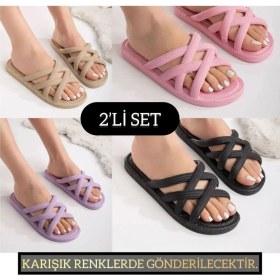 Resim Slipcat Unisex Kaymaz Plaj Terlik 2'li Set Yazlık Çok Renkli Kadın Kullanımı İçin Rahat 