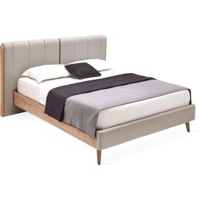 Resim Enza Home Polka Başlıklı Karyola - Açık Yeşil, Keten Dokulu Kumaş 160X200 