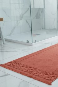 Resim Fesun Kiremit Ayak Havlusu - 60x130cm, 690gr, %100 Pamuk, Spa Ve Otel Banyo Paspası, Günlük Kullanıma Uygun Kırmızı 