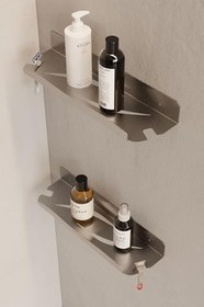 Resim 2 ADET Paslanmaz Çelik İnoks Banyo Şampuan Rafı, Yapışkanlı ve Vidalı Duş İçi Düzenleyici Askılık 