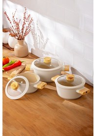 Resim Emsan Swiss Crystal 6 Parça Midi Tencere Seti Krem 