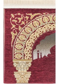 Resim Taç Mahal Desenli Şönil Seccade Bordo 
