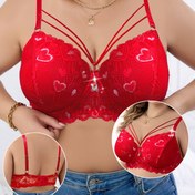 Resim Artı Boyut Modası Kalp Dantel Askı Tasarımı Seksi Kadınlar İçin Günlük Sütyen - Kırmızı Altın Detaylarla, Orta Esneklikli Kumaş, Günlük Giyim İçin Mükemmel, Günlük Sütyen|Dantel Bralette|Rahat Sütyen 