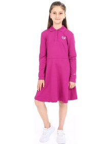 Resim Toontoy Kız Çocuk Polo Yaka Çıtçıtlı Göğsü Baskılı Elbise Mürdüm 