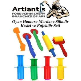 Resim 12 Renk Oyun Hamuru Kalıbı Merdane Silindir Kesici Ve Enjektör Seti 21 Parça 1 Paket Okul Kreş Ana Sınıfı Etkinlik Okul Öncesi 