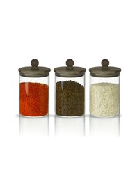 Resim 3'lü Boncuk Sap Akasya Kapaklı 1000ml Yüksek Borosilikat Cam Saklama Kavanozu Şeffaf 
