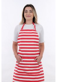 Resim Motif Ayarlanabilir Askılı Şef Önlüğü Chef Mutfak Önlüğü Kırmızı Çizgili 