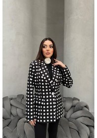 Resim Cemo Kadın Puantiyeli Tek Düğmeli Blazer Ceket Siyah 