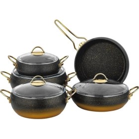 Resim Lavonni Caldora 9 Parça Granit Güveç Tencere Seti Siyah Gold Saplı 
