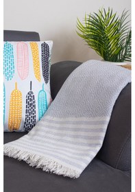 Resim Pamuklu Püsküllü Elmas Desenli Koltuk Örtüsü 170x210 Cm Dekoratif Kanepe, Yatak Ve Tv Örtüsü Gri 