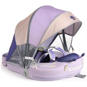 Resim Mambobaby Yüzme Simidi - Pink Butterfly Dreams, Emniyetli, Gölgelikli Ve Ayak Destekli 