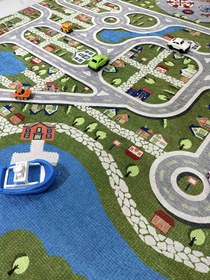 Resim Eğlence Parkı ve Şehir Temalı Yıkanabilir Çocuk Oyun Halısı - KID8645GG - 80x150cm 
