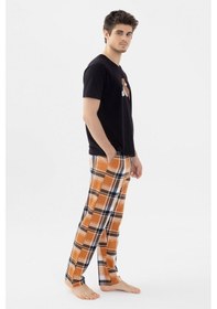 Resim Koza İç Giyim Erkek Kısa Kollu Pamuklu Ekose Desenli Ayıcık Baskılı Pijama Takımı Ko60101 Turuncu 