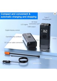 Resim Dijital Araç Lastik Hava Şişirme Pompası Led Işıklı Taşınabilir Şarjlı Siyah 