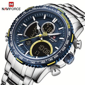 Resim NAVIFORCE Erkekler için Sportif Çift Ekranlı Su Geçirmez Saat - Paslanmaz Çelik Bant, Kuvars Hareketi, Tarih Fonksiyonu, Mavi & Sarı Vurgular - Ona İdeal Hediye 