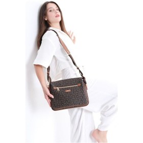 Resim Just Polo Lüks Tasarım Kadın 3 Gözlü Çapraz Postacı Ve Omuz Çantası 29x20cm Kahverengi Taba 