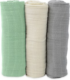 Resim Tinybabyconcept Soft Organik %pamuk Tek Kat Müslin Bebek Kundak Örtüsü 3 Lü Set Bebek Battaniyesi Puset Örtüsü 