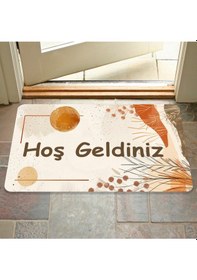 Resim Dijital Baskılı Hoş Geldiniz Yazılır Desenli Dekoratif Dış Kapı Önü Ve Iç Mekan Paspası Yıkanabilir Turkuaz 