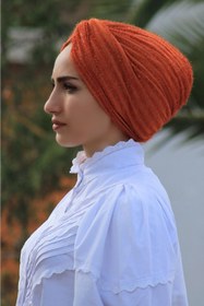 Resim Sahra Şal Dünyası Hazır Düğüm Bone Sakallı Kiremit 