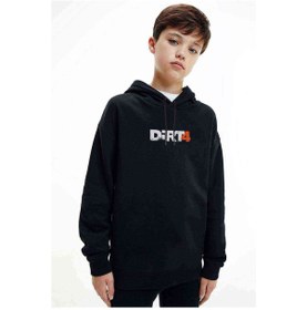 Resim Dirt 4 Baskılı Unisex Çocuk Kapüşonlu Siyah Sweatshirt 