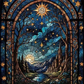 Resim Sihirli Gece Gökyüzü Cam Pencere DIY 5D Elmas Boyama Kiti - Kule, Ay ve Karlı Dağlarla Büyülü Yıldızlı Manzara - Duvar Dekoru İçin Tam Akrilik Elmas Sanatı Nakış, Sürpriz Hediye, Yeni Elmas Boyama Kiti 