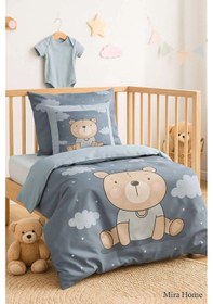Resim Dijital Baskılı 3d Pamuklu Yenidoğan Bebek Nevresim Takımı Blue Bear Çok Renkli 
