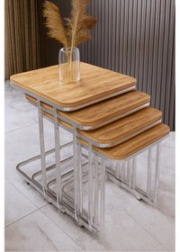 Resim 4 Parça Tekerlekli C Zigon Sehpa Nikelaj- Açık Ceviz 