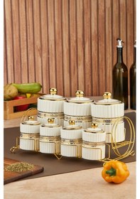 Resim Cooker Marvella 7'li Standlı Porselen Baharatlık Seti Ckr3780 Beyaz 