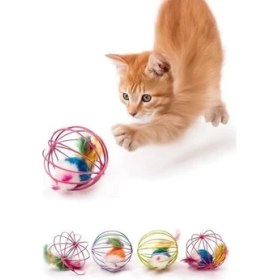 Resim Metal Kafesli Peluş Fareli Kedi ve Köpek Oyuncağı - 6 cm Eğlenceli Oyun Topu 