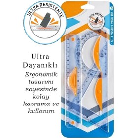 Resim Dayanıklı Cetvel Takımı 20 Cm 1 Paket Plastik Cetvel Gönye İletki Şeffaf Geometri Takımı Çizim Seti 3 Parça Okul 