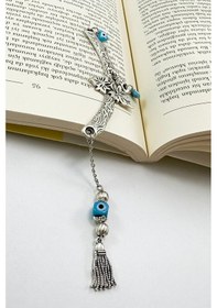 Resim El Yapımı Cam Nazar Boncuğu Metal Yapraklı Dal Kitap Ayracı, Hedi 