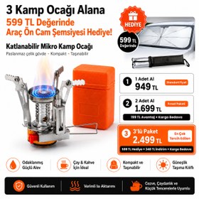 Resim Katlanabilir Mikro Kamp Ocağı - Paslanmaz Çelik Gövde Mini Kamp Ocak Başlığı 