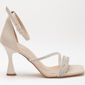 Resim Çapraz Taşlı Saten Baretli Ten Kadın Abiye Topuklu Ayakkabı 2397 Ten 