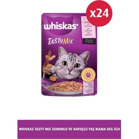 Resim Whiskas Pouch Tasty Mix Somonlu Havuçlu Yetişkin Kedi Maması 24 x 85 G 
