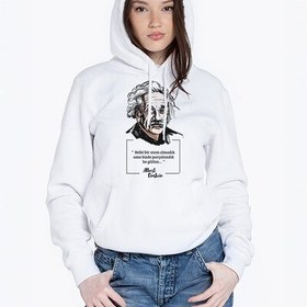 Resim Esprili Einstein Tasarımlı Kapşonlu Kadın Sweatshirt 