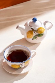 Resim Limon Desenli Amore El Yapımı 4 Parça Demlik & Fincan Seti 