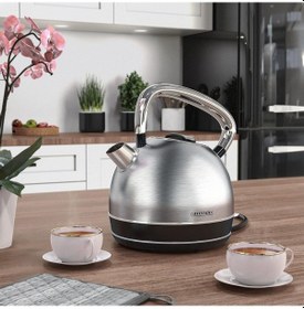 Resim Arendo Retro Su Isıtıcısı 1.7l, 2200w, Kireç Filtresi, Paslanmaz Çelik, Otomatik Kapanma Su Isıtıcılar Gümüş 