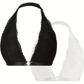 Resim 2 adet Kadın Dantel Sütyen Seti, Derin V Yaka Kapanışı, Ön Toka Kapanışı, Düz Renk, Orta Destek, Çıkarılabilir Dolgu, Unlined, Yetişkinler İçin 