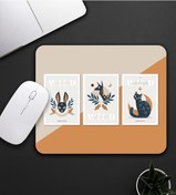 Resim Bej Ve Turuncu Renk Geyik Ve Kedi Motifli Mouse Pad 23x19cm Fare Altlığı Kaydırmaz Taban De591 