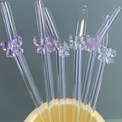 Resim 2 Yeniden Kullanılabilir Fiyonklu Cam Pipetler, 20 cm Uzunluğunda Yüksek Kaliteli Cam Malzeme ile Fiyonk Süslemeli, Portakal Suyu, Süt, Çay, Parti Dekorasyonları ve Ev Kullanımı için İdeal 