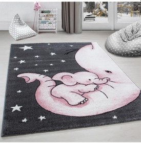 Resim Yıldız Ve Fil Desenli Çocuk Halısı Gri-pembe-beyaz Gri - Pembe 