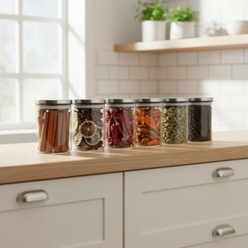 Resim Deconox 6’lı Paslanmaz Metal Vakum Kapaklı Cam Baharatlık Seti, Hava Almaz Silikon Contalı Lüks Erzak Saklama Kabı, Modern Mutfak Düzenleyici Kavanoz 200ml-250ml-325ml Seçenekli (250ML - 6,5CM-10CM) 