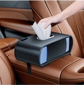 Resim Chenkestoreone Siyah Ayarlanabilir Kayışlı Lüks Siyah Süet Deri Araç Mendil Kutusu Tutucu 