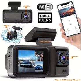 Resim 3 Kameralı Wifi Özellikli 2 İnç Mini Araç İçi Kamera 