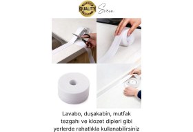 Resim Svein Ekstra Kalın 3.35 mt Banyo Küvet Duşakabin Mutfak Tezgah Lavabo Su Sızdırmaz Kenar Bandı Beyaz Bant 