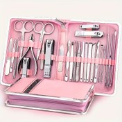 Resim 26 Parça Profesyonel Manikür & Pedikür Kiti - Pembe Saplı Paslanmaz Çelik Tırnak Bakım Araçları, Makas, Kaş Cımbızı, Ayak Törpüsü Metal Kılıflı Ev Salonu Kullanımı İçin 