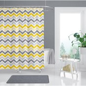 Resim Zethome Banyo Duş Perdesi 4597 Çift Kanat 2x120x200 Halka Hediyeli Duşakabin Perdesi 